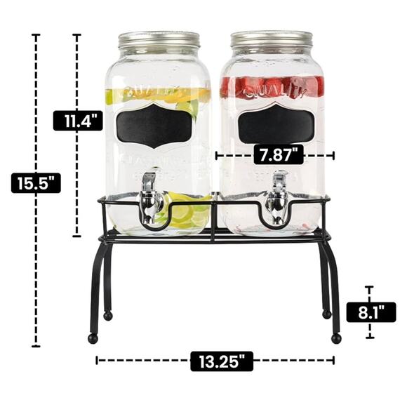 2 pack Glass Beverage Dispenser w/ Stand, Stainless Steel leakproof Spigot 2 gal - Picture 3 of 6